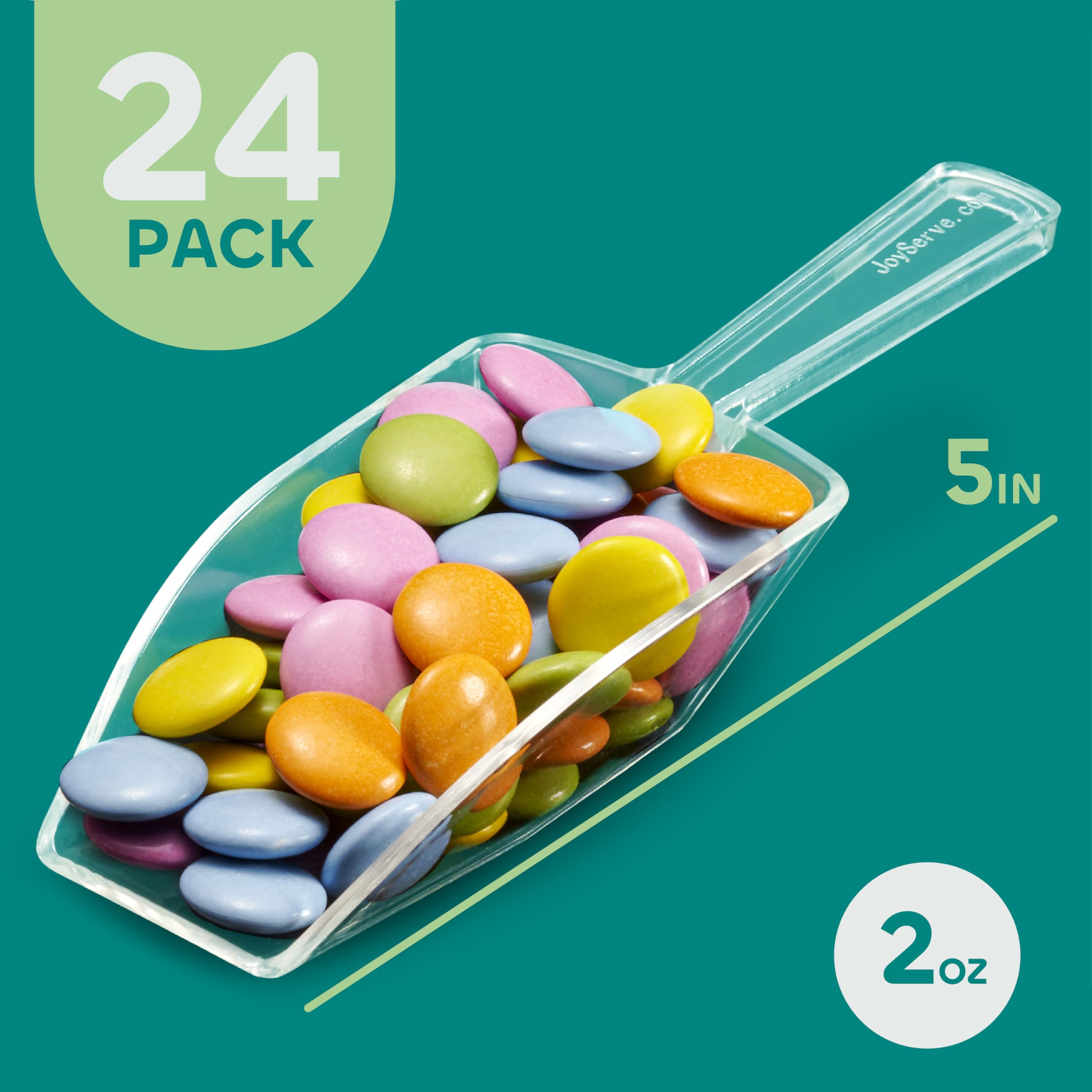 Plastic Mini Scoops for Candy - (Pack of 24) 5.5-Inch (2oz) Ice Cream Bar, Jars, Containers, Coffee, Flour, Dessert Buffets, Kitchen, Weddings, Parties & Concessions, Clear Acrylic